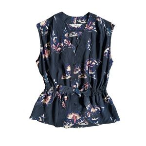 Tucker Womens Size Small 100% Silk Tie Front Butterfly Blouse